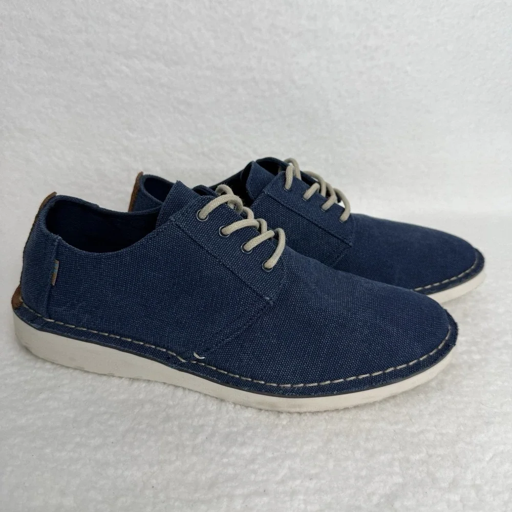 Toms Men's‎ Preston Navy Blue Canvas Denim Stitch Out Casual Dress Shoes Size 7